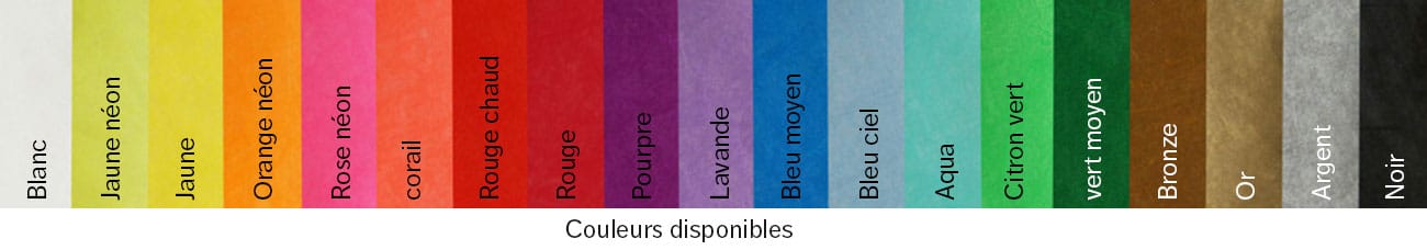 Couleurs disponibles pour les bracelets TYVEK
