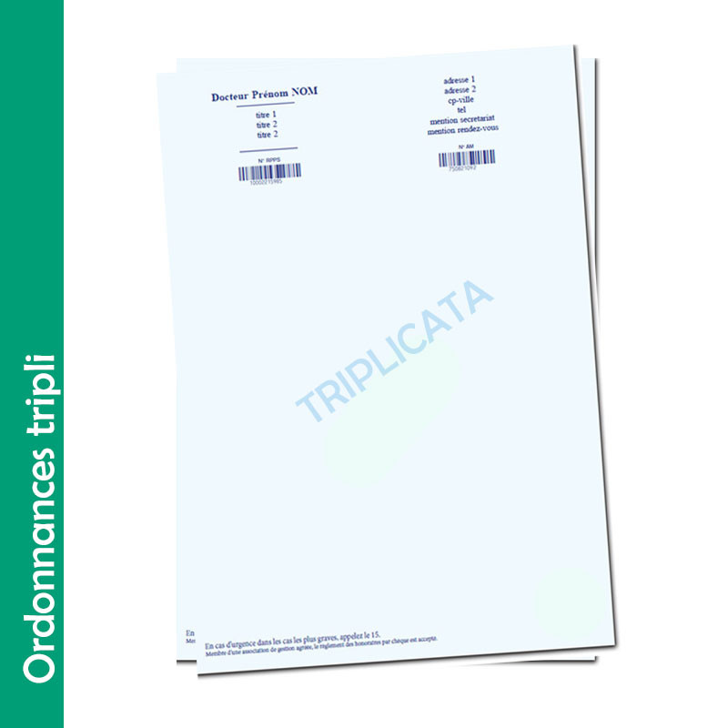 Bloc d'ordonnances classiques non sécurisées avec triplicatas