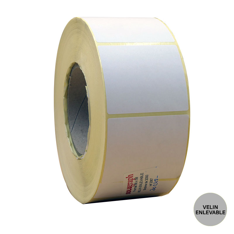 Bobine 2000 étiquettes vélin enlevable 68x58 mm