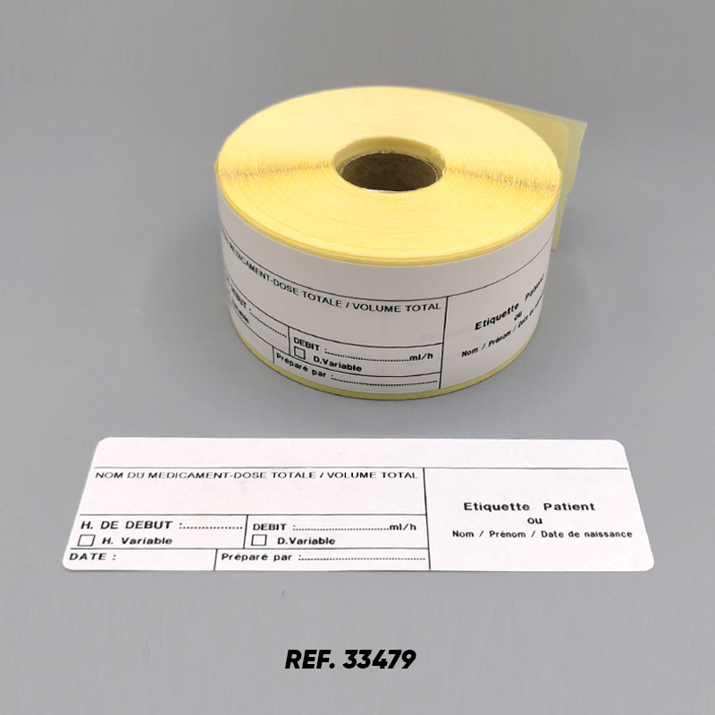Etiquettes pousse-seringue 130x40 mm avec bande transparente