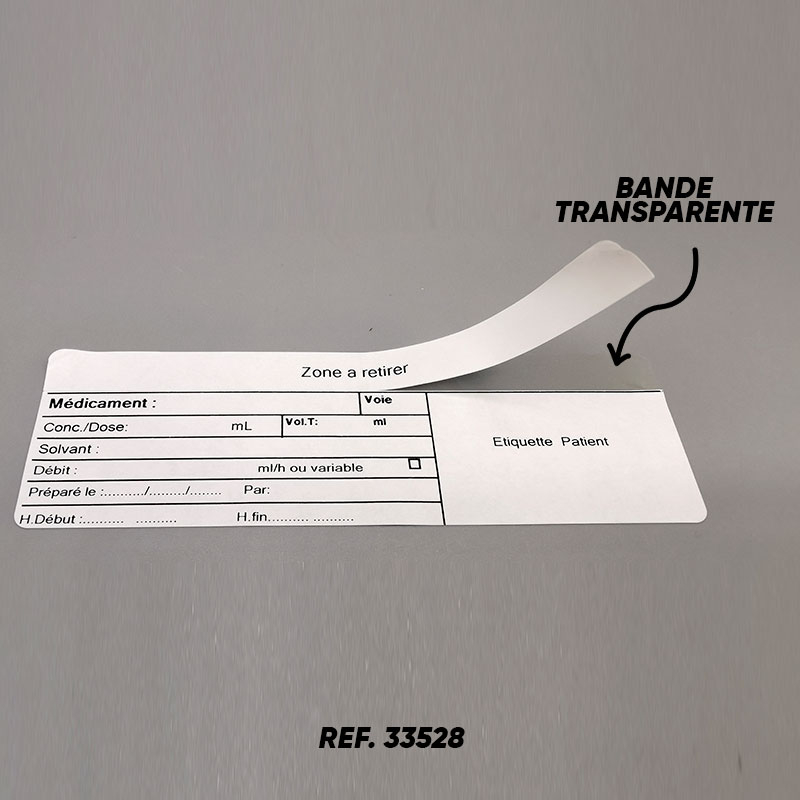 Etiquettes pousse-seringue 130x40 mm avec bande transparente