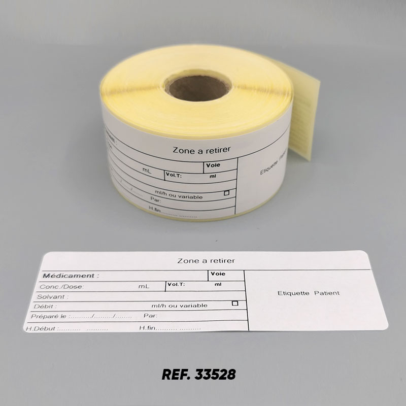 Etiquettes pousse-seringue 130x40 mm avec bande transparente