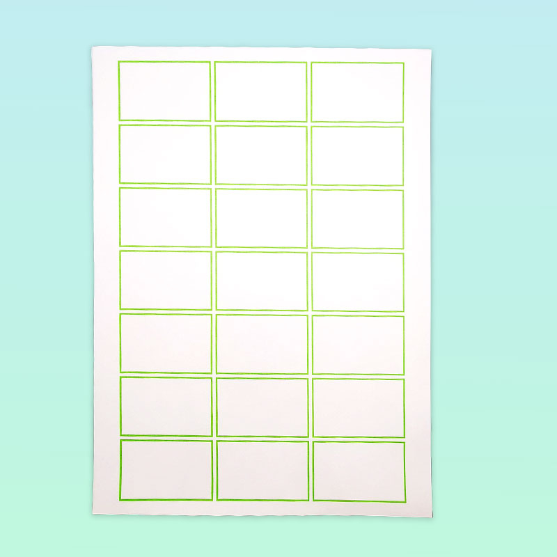 Planche A4 de 21 étiquettes avec cadre vert 60x40 mm