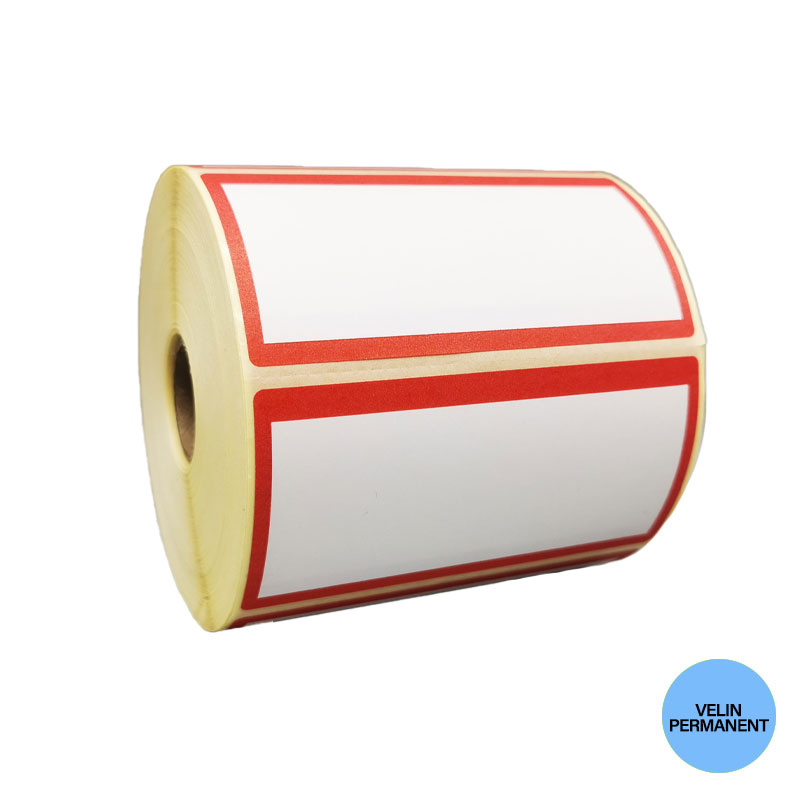 Bobine 1200 étiquettes 100x50 mm vélin cadre rouge