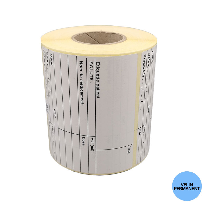 Bobine 500 étiquettes perfusion 100x85 mm vélin permanent