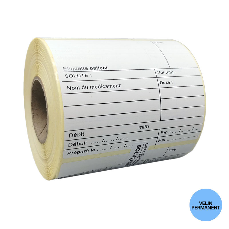 Bobine 500 étiquettes perfusion 100x85 mm vélin permanent