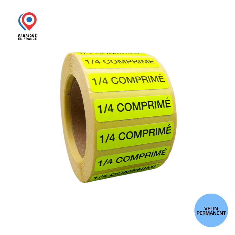 Bobine de 1000 étiquettes 40x10 mm vélin permanent 1/2 ou 1/4 comprimé