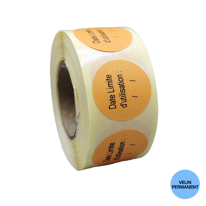 Bobine 500 étiquettes pastilles 20x20 mm date limite d'utilisation