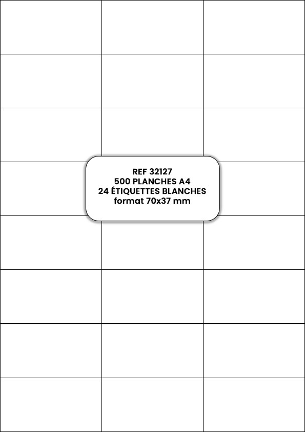 Planches A4 de 24 étiquettes blanches 70x37 mm