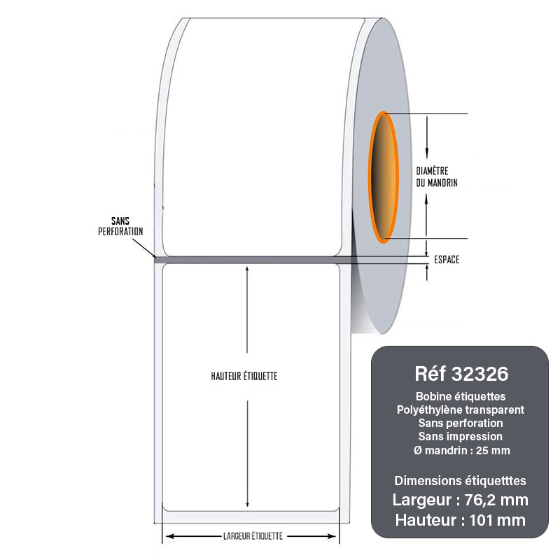 Bobine 1000 étiquettes transparentes 76,2x101 mm