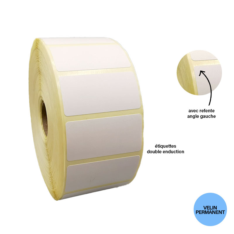 Bobine 2000 étiquettes 50x25 mm double enduction vélin permanent
