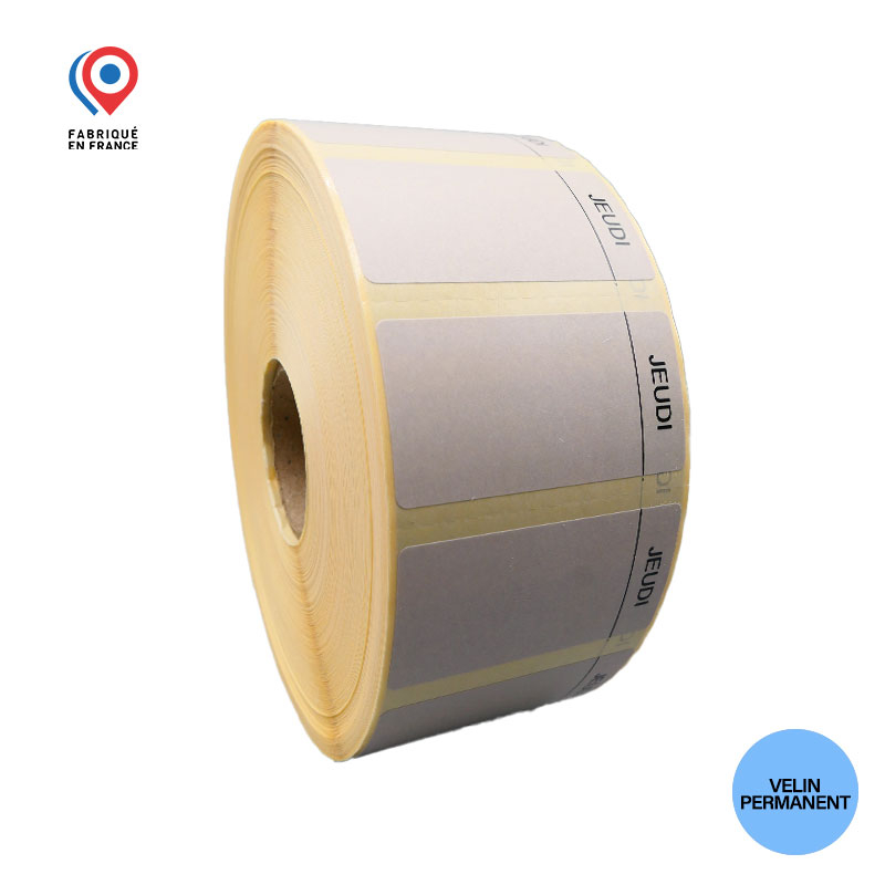 Bobine 3500 étiquettes semainier 60x30 mm vélin