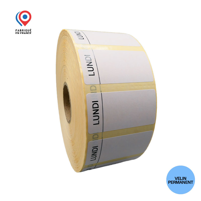 Bobine 3500 étiquettes semainier 60x30 mm vélin