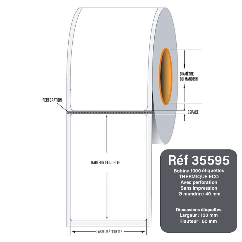 Bobine 1000 étiquettes 100x50 thermique ECO