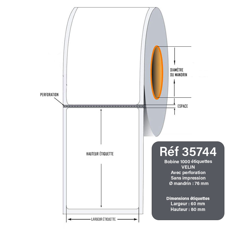 Bobine 1000 étiquettes vélin 60x80 mm