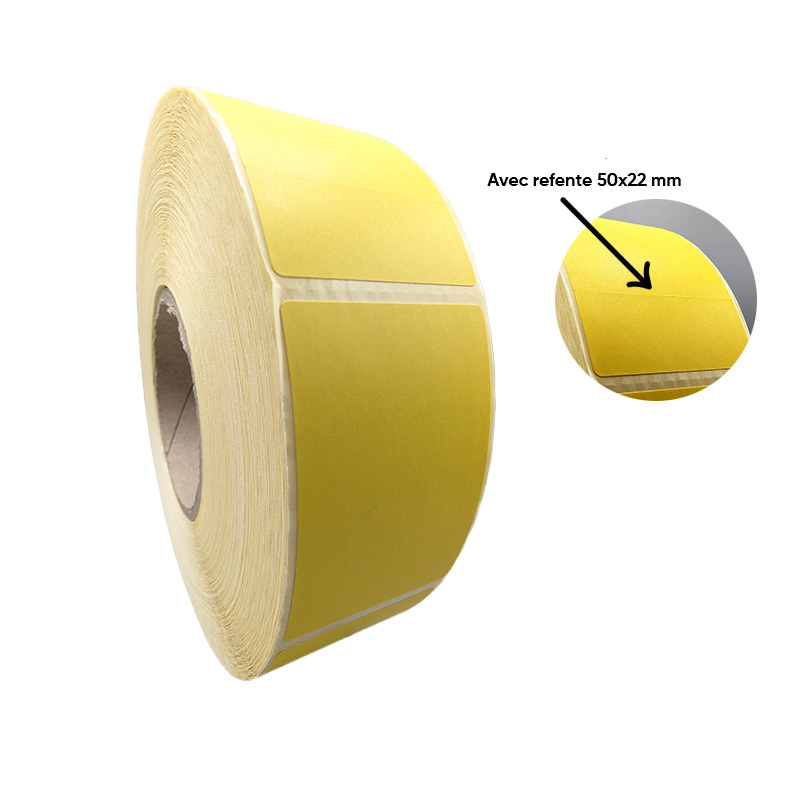 Bobine 1500 étiquettes vélin 50x72 mm + refente 50x22 mm double enduction