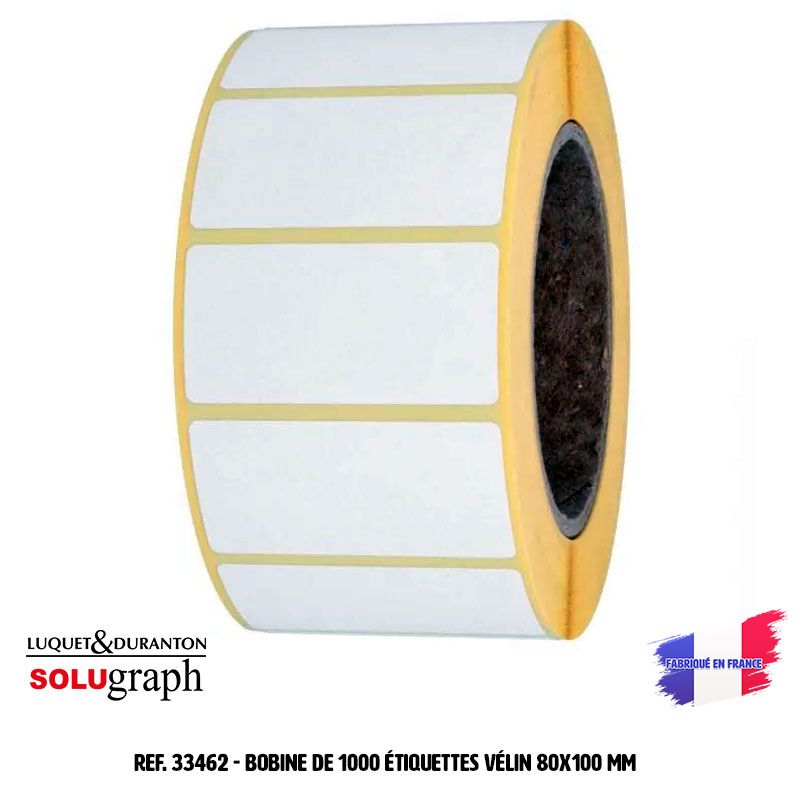 Bobine 1000 étiquettes 80x10 mm vélin enlevable