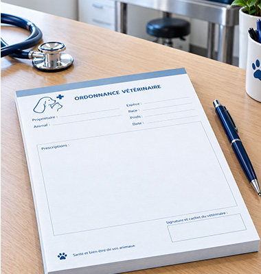 image d'un bloc d'ordonnances personnalisées pour vétérinaires
